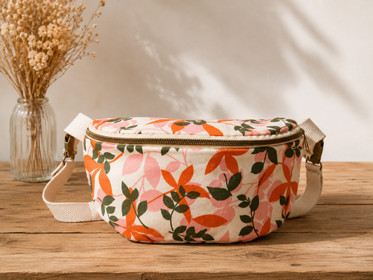 Sac banane femme fleuri rose & orange – Fait main