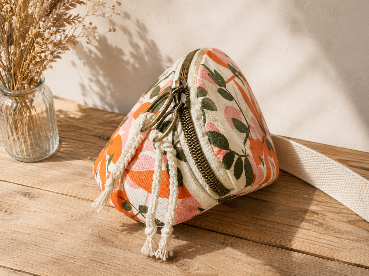 Sac banane femme fleuri rose & orange – Fait main