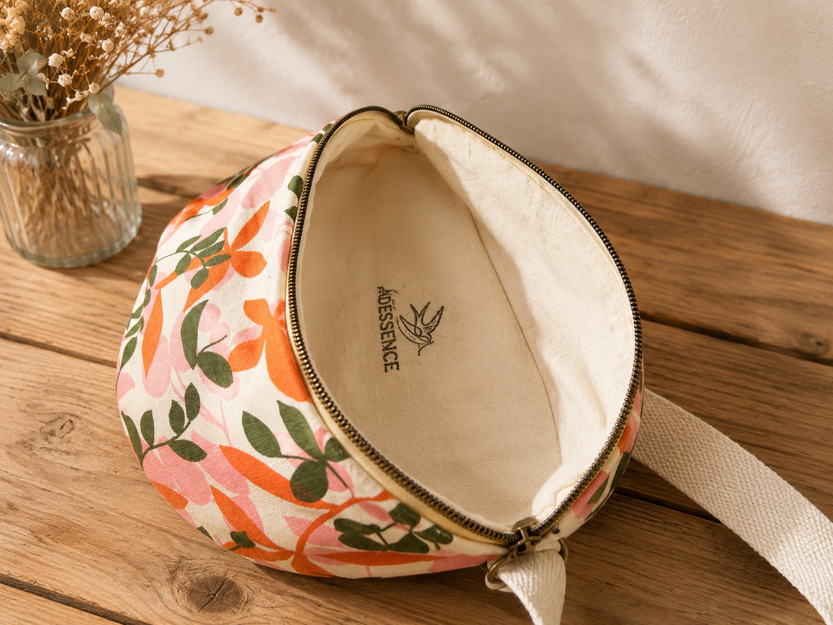 Sac banane femme fleuri rose & orange – Fait main