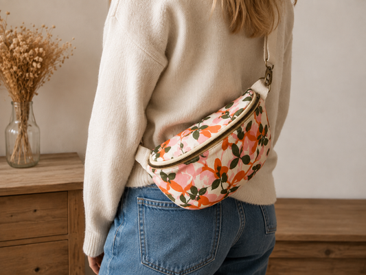 Sac banane femme fleuri rose & orange – Fait main